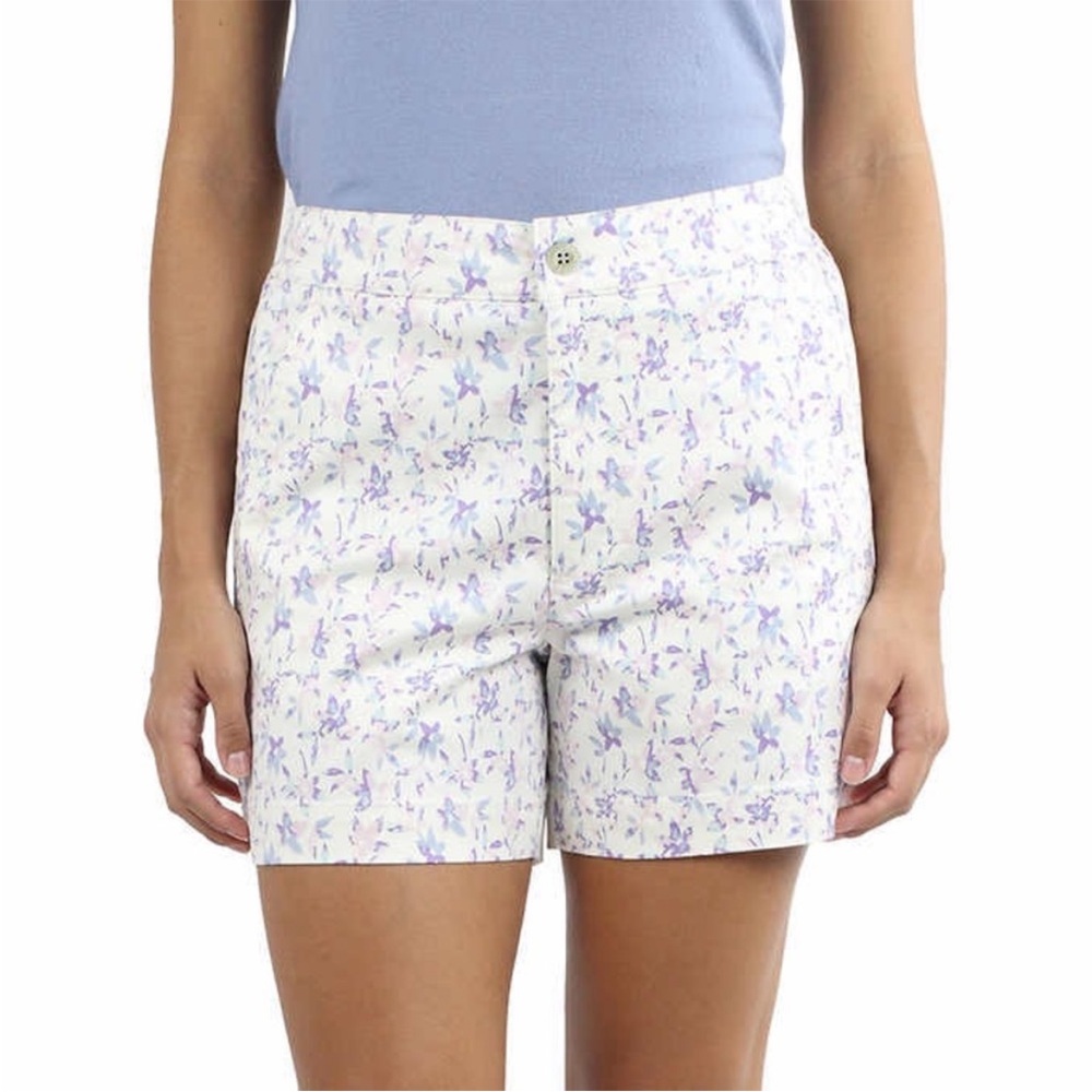 NWT Jach’s Girlfriend Stretch Chino Shorts Blue Pink Purple Botanical Print - Picture 2 of 14